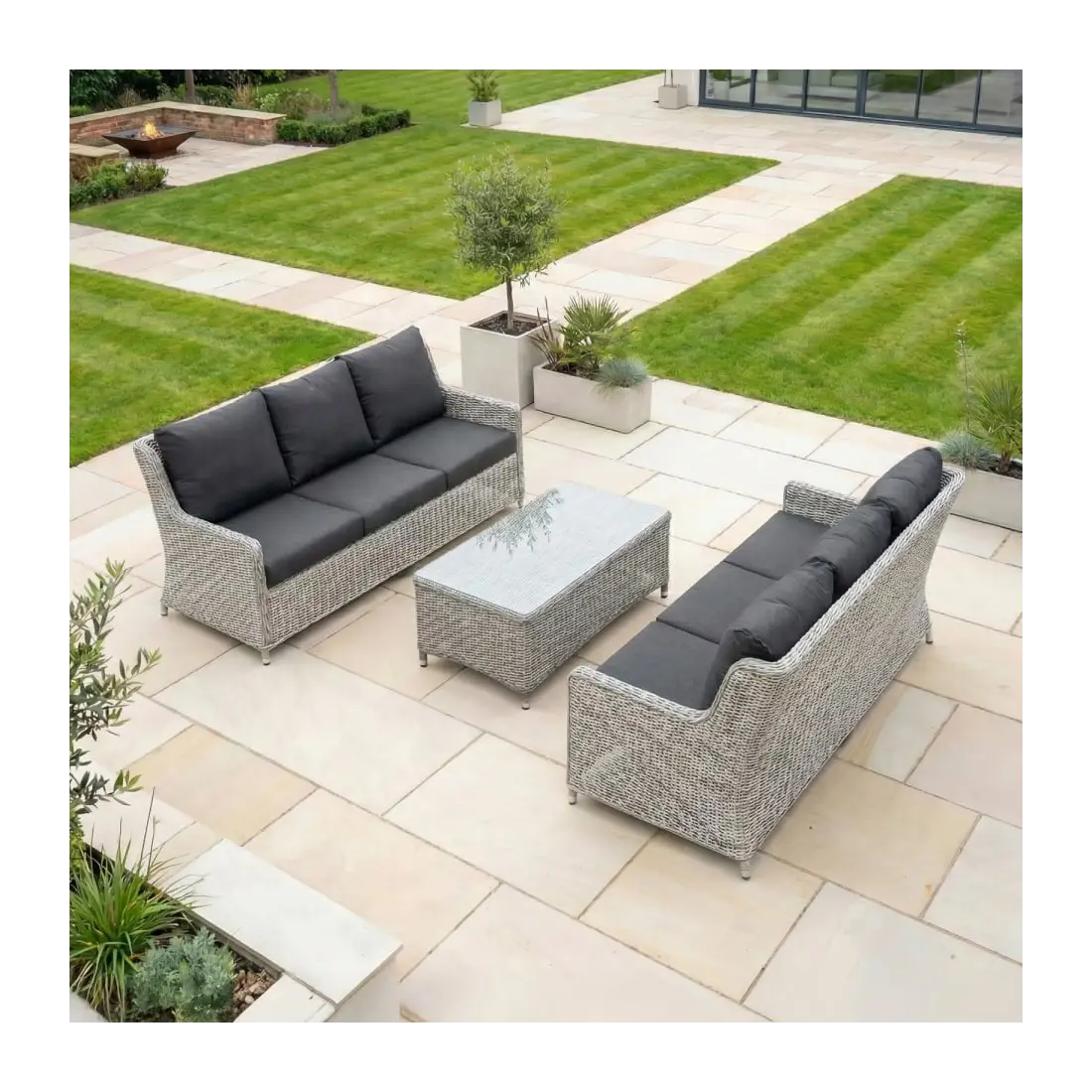 Talia 2x3-Seater Rattan Sofa Lounge Set with Coffee Table