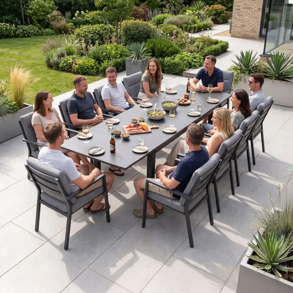 Vogue 10 Seat Aluminium Dining Set - Rectangular Extending Table with 10 Chairs