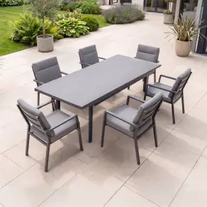Vogue 6 Seat Aluminium Dining Set - Rectangular Extending Table with 6 Chairs