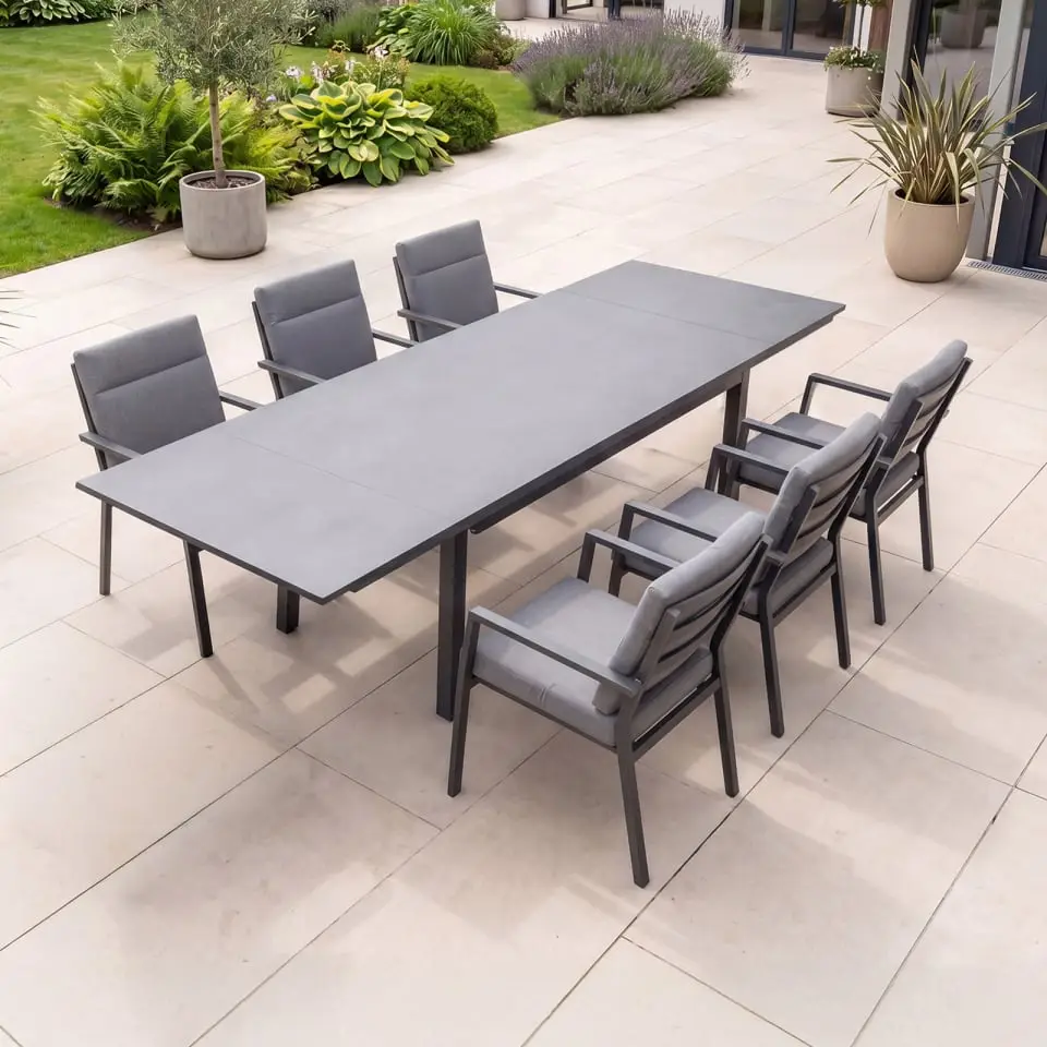 Vogue 6 Seat Aluminium Dining Set - Rectangular Extending Table with 6 Chairs
