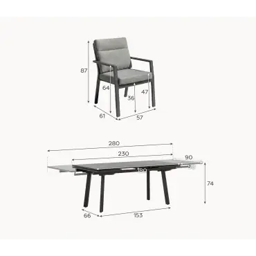 Vogue 6 Seat Aluminium Dining Set - Rectangular Extending Table with 6 Chairs