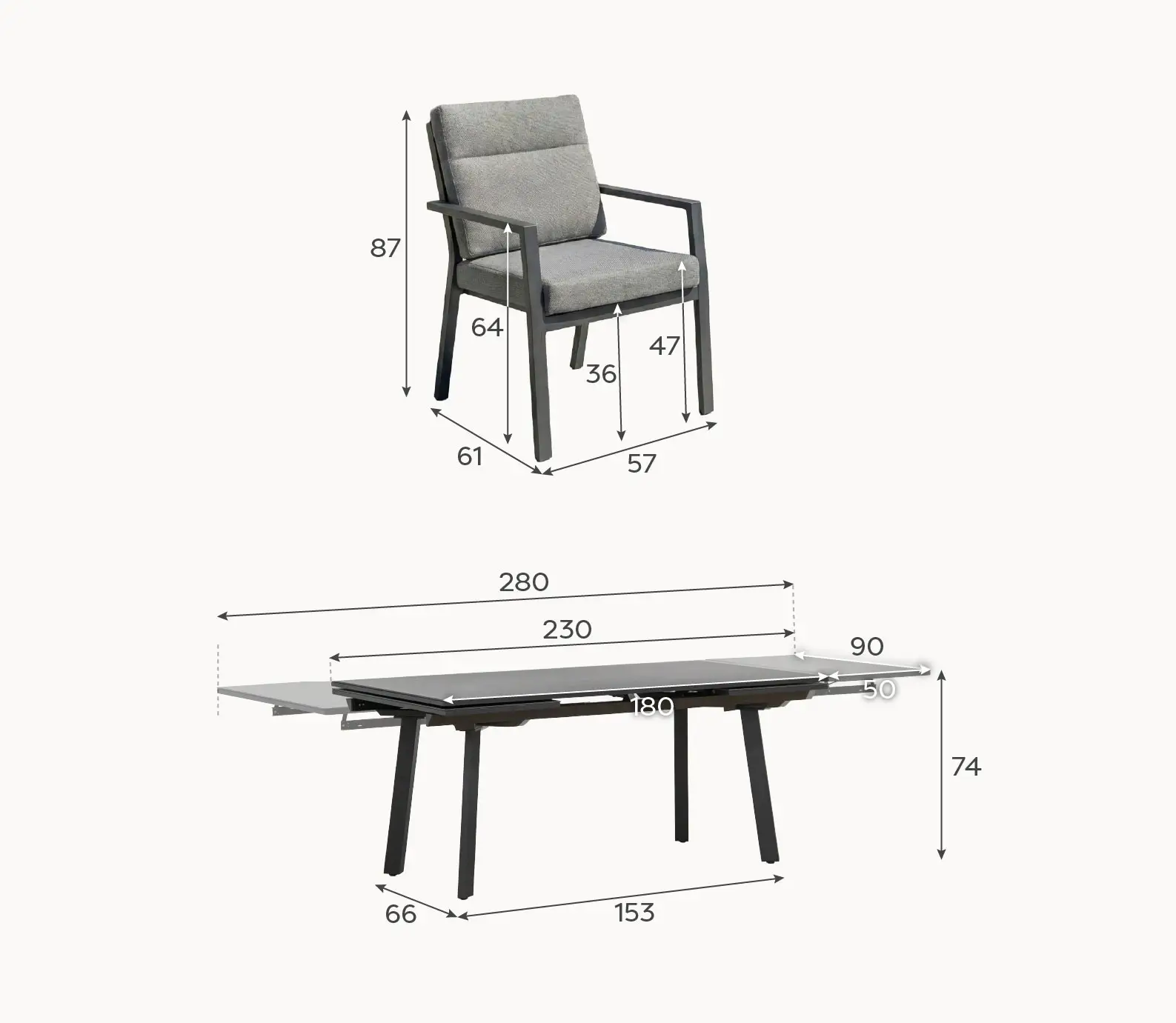 Vogue 6 Seat Aluminium Dining Set - Rectangular Extending Table with 6 Chairs