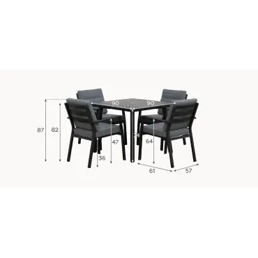 Vogue 4 Seat Aluminium Dining Set - Square Table
