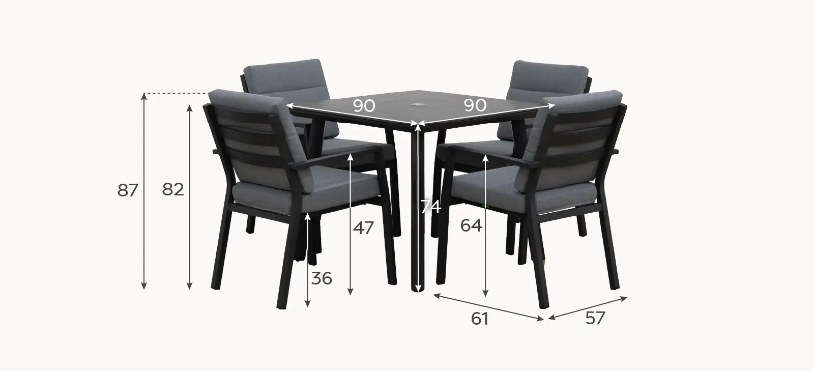 Vogue 4 Seat Aluminium Dining Set - Square Table
