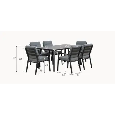 Vogue 6 Seat Aluminium Dining Set - Rectangular Table