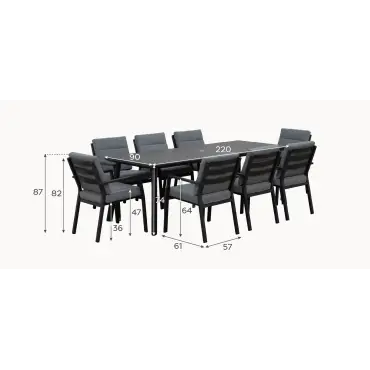 Vogue 8 Seat Aluminium Dining Set - Rectangular Table