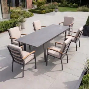 Leah 6-12 Seat Aluminium Dining Set - Rectangular Extending Table with 6 Chairs