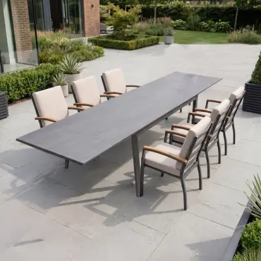 Leah 6-12 Seat Aluminium Dining Set - Rectangular Extending Table with 6 Chairs