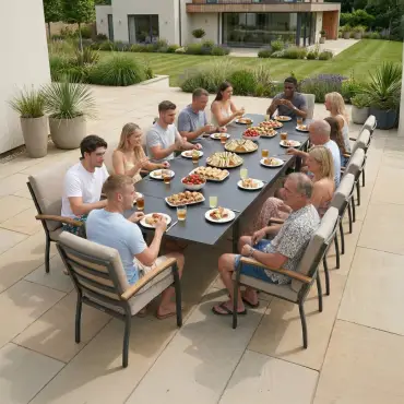 Leah 6-12 Seat Aluminium Dining Set - Rectangular Extending Table with 12 Chairs