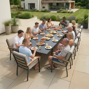 Leah 6-12 Seat Aluminium Dining Set - Rectangular Extending Table with 12 Chairs