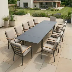 Leah 6-12 Seat Aluminium Dining Set - Rectangular Extending Table with 12 Chairs