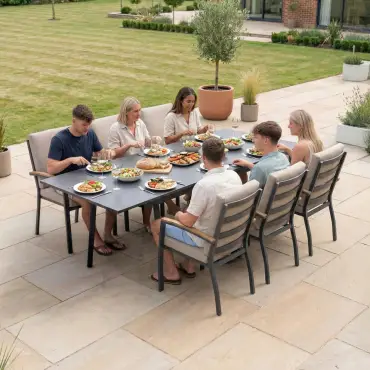 Leah 4-10 Seat Aluminium Dining Set - Rectangular Extending Table with 6 Chairs