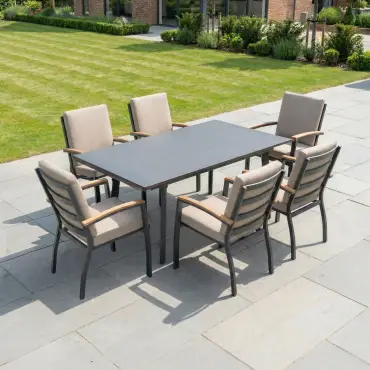 Leah 4-10 Seat Aluminium Dining Set - Rectangular Extending Table with 6 Chairs