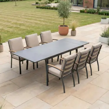 Leah 4-10 Seat Aluminium Dining Set - Rectangular Extending Table with 6 Chairs