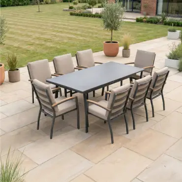 Leah 4-10 Seat Aluminium Dining Set - Rectangular Extending Table with 8 Chairs