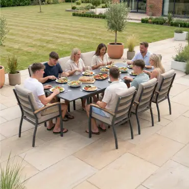 Leah 4-10 Seat Aluminium Dining Set - Rectangular Extending Table with 8 Chairs