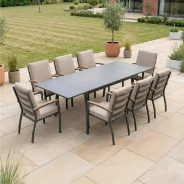 Leah 4-10 Seat Aluminium Dining Set - Rectangular Extending Table with 8 Chairs