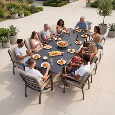 Leah 4-10 Seat Aluminium Dining Set - Rectangular Extending Table with 10 Chairs