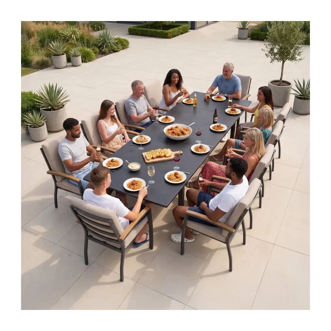 Leah 4-10 Seat Aluminium Dining Set - Rectangular Extending Table with 10 Chairs