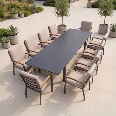 Leah 4-10 Seat Aluminium Dining Set - Rectangular Extending Table with 10 Chairs