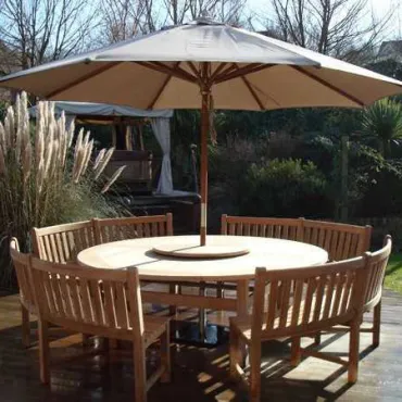Chunky 2.1m Teak Table and Contour Benches | FSC® Certified  - 1