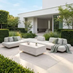 Fabric Cannes Large Corner Sofa Set - Rectangular Marble Effect Coffee Table
