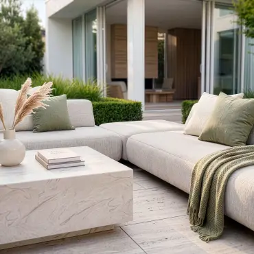 Fabric Cannes Medium Corner Sofa Set - Rectangular Marble Effect Coffee Table