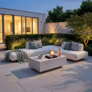 Fabric Cannes Small Corner Sofa Set - Rectangular Marble Effect Coffee Table