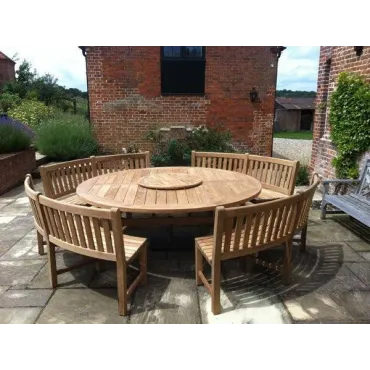 Chunky 2.1m Teak Table and Contour Benches | Certified