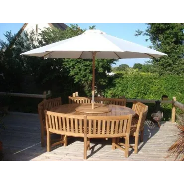 Chunky 2.1m Teak Table and Contour Benches | Certified