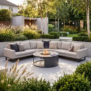 Fabric Ethos Grande Corner Sofa Set - Round Fire Pit Table