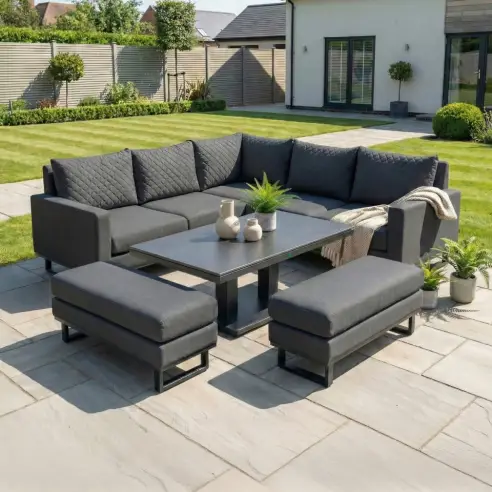Eclipse Deluxe Corner Fabric Dining Set & 2 Benches - Adjustable Rising Table Eclipse Deluxe Corner Fabric Dining Set & 2 Benches - Adjustable Rising Table