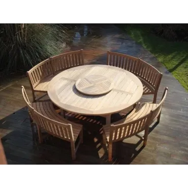 Chunky 2.1m Teak Table and Contour Benches | Certified