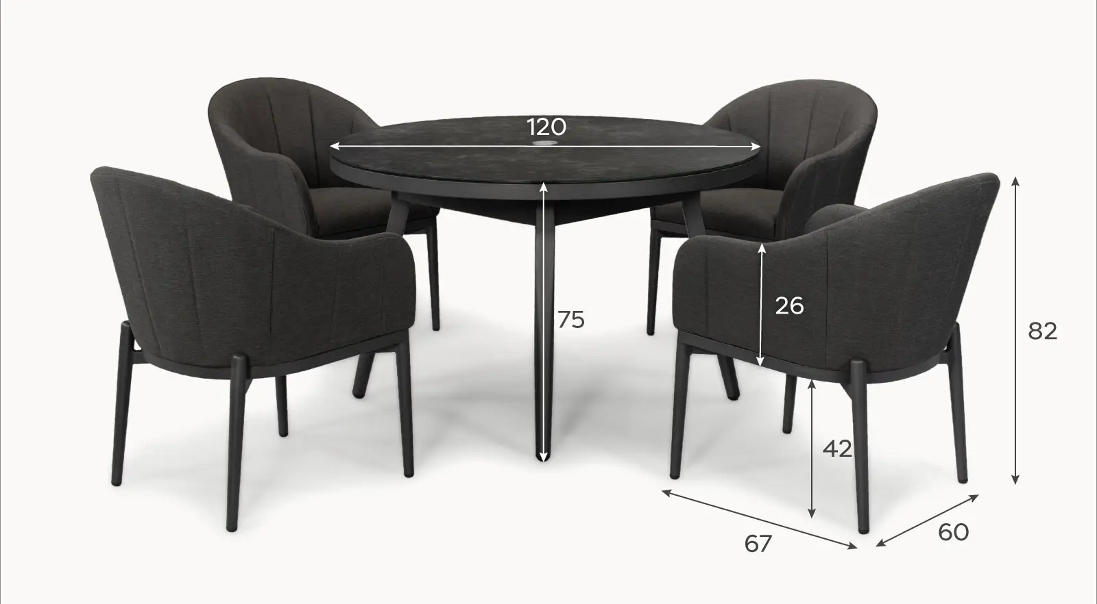Duke 4 Seat Fabric Dining Set - Round Table