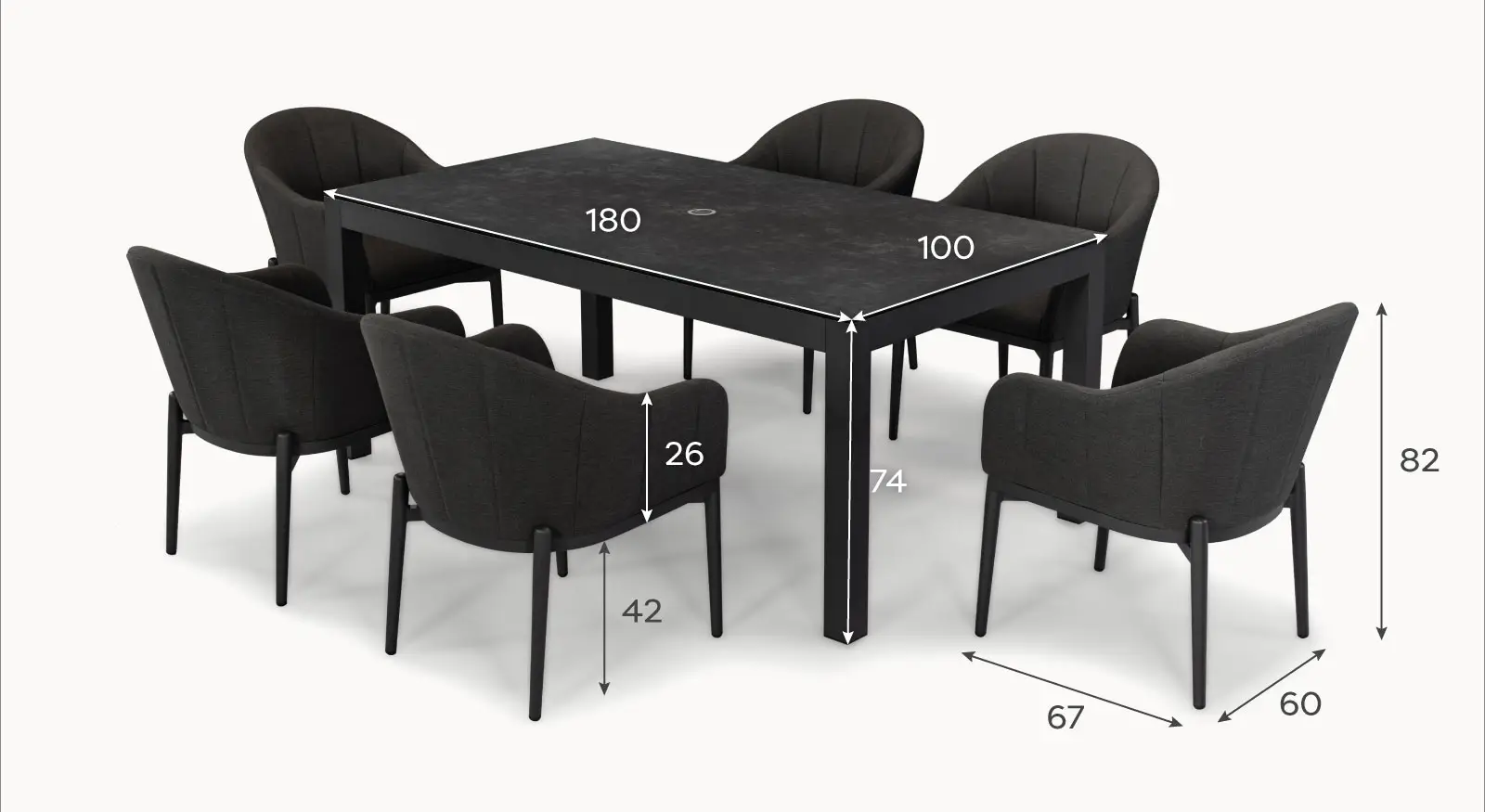 Duke 6 Seat Fabric Dining Set - Rectangular Table