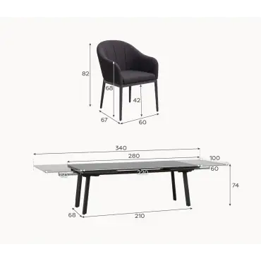 Duke 10-12 Seat Fabric Aluminium Dining Set - Extending Table with 10 Chairs