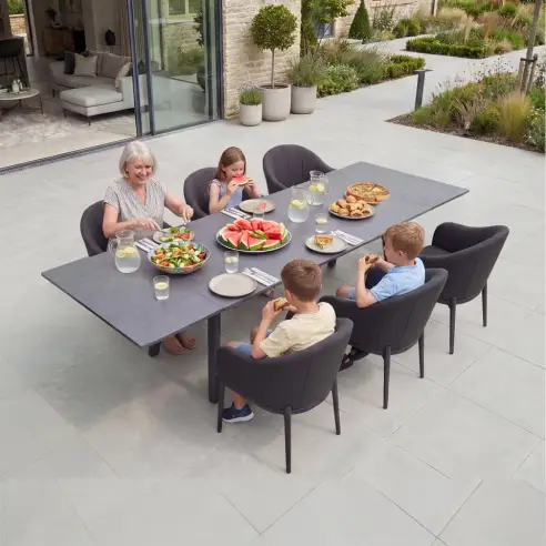 Duke 6-12 Seat Fabric Dining Set - Rectangular Extending Table with 6 Chairs Duke 6-12 Seat Fabric Dining Set - Rectangular Extending Table with 6 Chairs