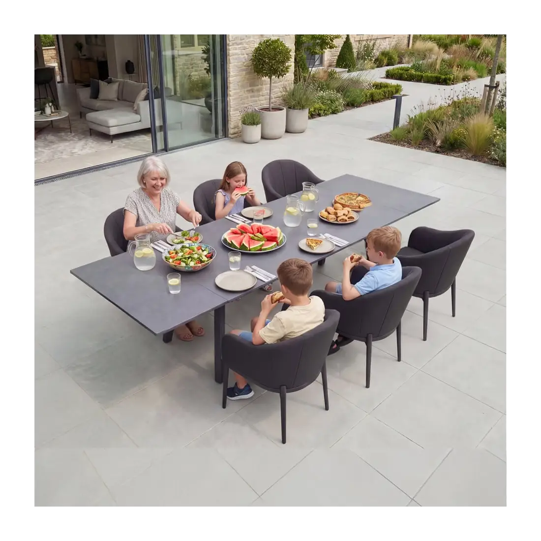Duke 6-12 Seat Fabric Dining Set - Rectangular Extending Table with 6 Chairs Duke 6-12 Seat Fabric Dining Set - Rectangular Extending Table with 6 Chairs