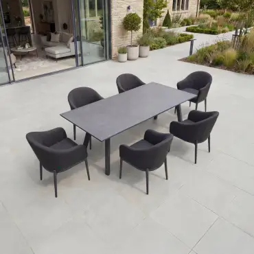 Duke 6-12 Seat Fabric Dining Set - Rectangular Extending Table with 6 Chairs