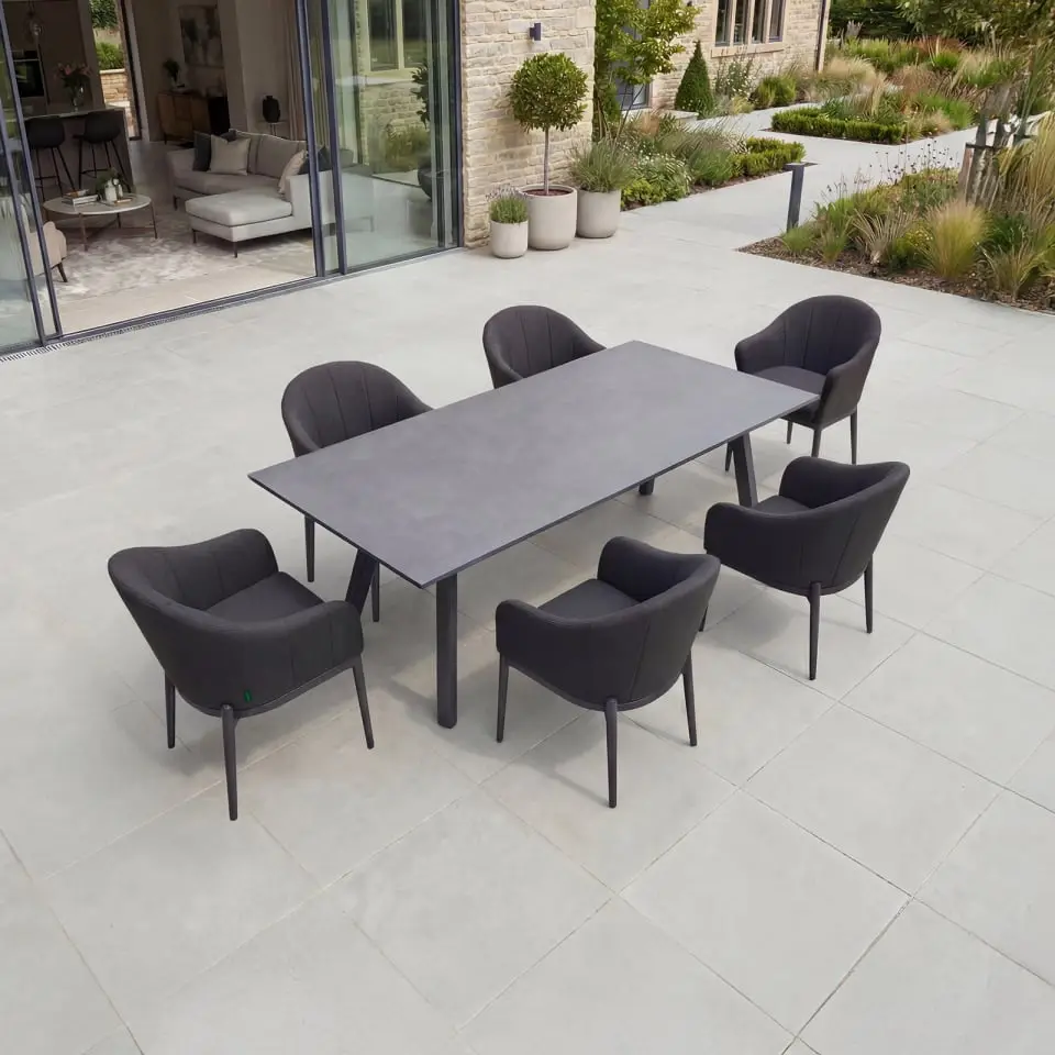 Duke 6-12 Seat Fabric Dining Set - Rectangular Extending Table with 6 Chairs