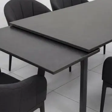 Duke 6-12 Seat Fabric Dining Set - Rectangular Extending Table with 6 Chairs