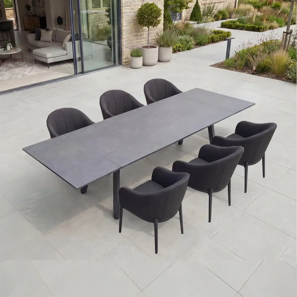 Duke 6-12 Seat Fabric Dining Set - Rectangular Extending Table with 6 Chairs