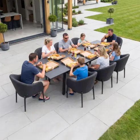 Duke 4-10 Seat Fabric Dining Set - Rectangular Extending Table with 8 Chairs Duke 4-10 Seat Fabric Dining Set - Rectangular Extending Table with 8 Chairs