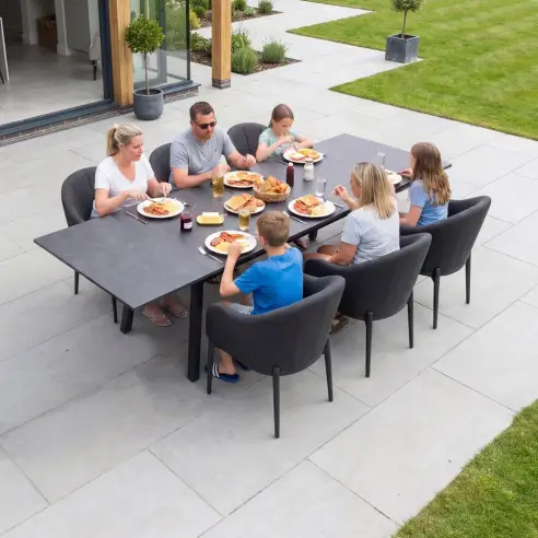 Duke 4-10 Seat Fabric Dining Set - Rectangular Extending Table with 6 Chairs Duke 4-10 Seat Fabric Dining Set - Rectangular Extending Table with 6 Chairs