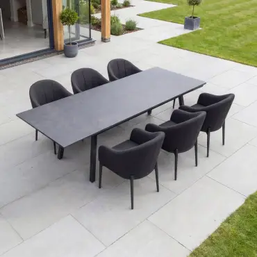 Duke 4-10 Seat Fabric Dining Set - Rectangular Extending Table with 6 Chairs