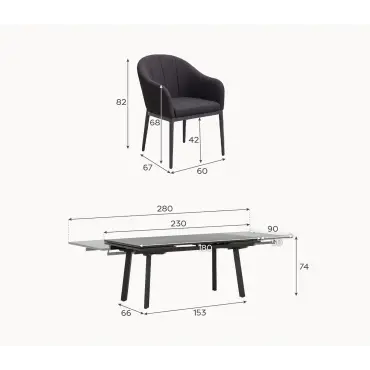 Duke 4-10 Seat Fabric Dining Set - Rectangular Extending Table with 6 Chairs