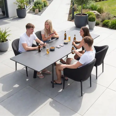 Duke 4-10 Seat Fabric Dining Set - Rectangular Extending Table with 4 Chairs Duke 4-10 Seat Fabric Dining Set - Rectangular Extending Table with 4 Chairs