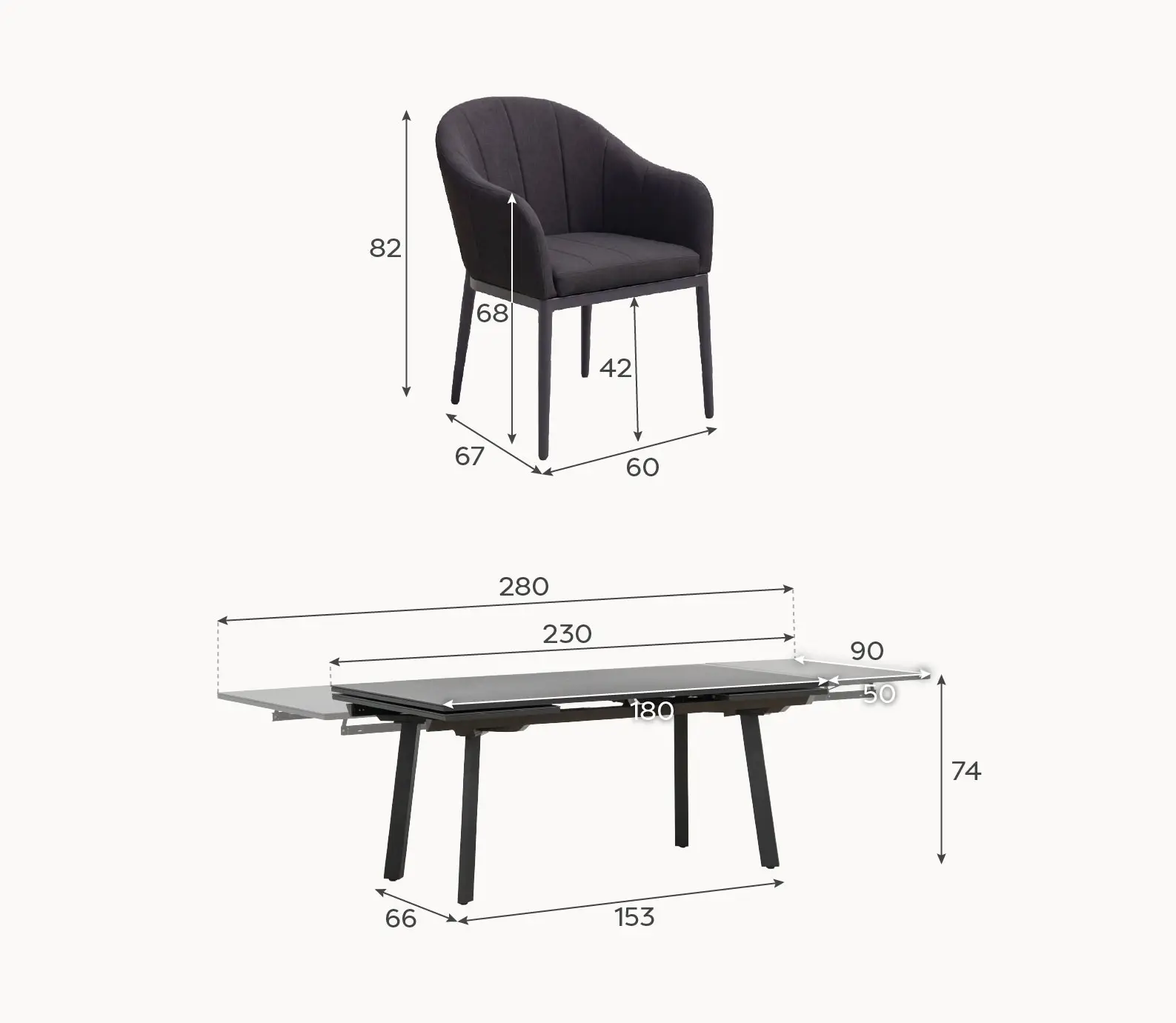 Duke 4-10 Seat Fabric Dining Set - Rectangular Extending Table with 4 Chairs