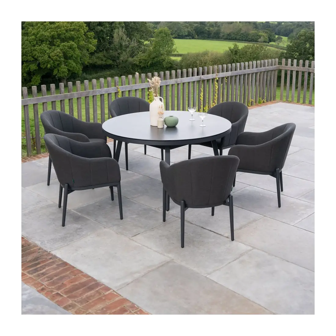 Duke 6 Seat Fabric Dining Set - Round Table Duke 6 Seat Fabric Dining Set - Round Table