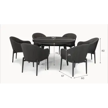 Duke 6 Seat Fabric Dining Set - Round Table
